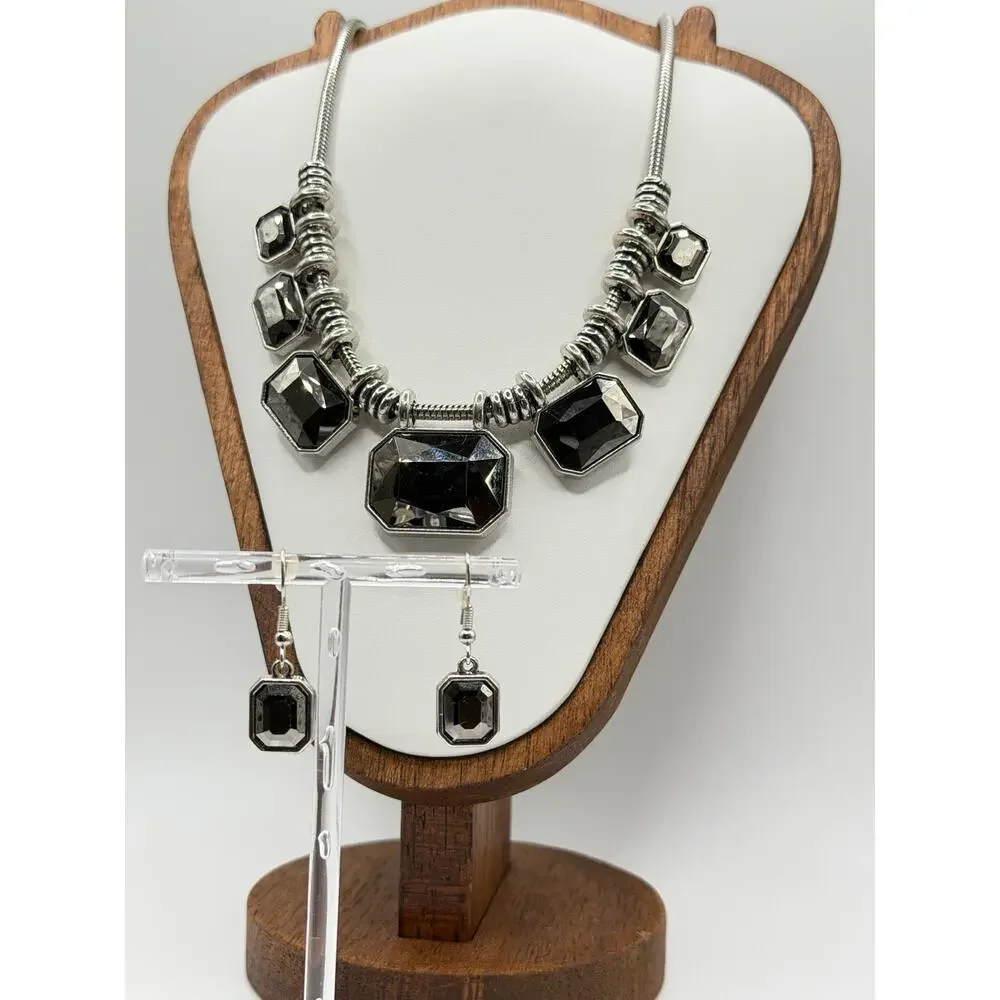 Gunmetal Statement Necklace & Earrings Set